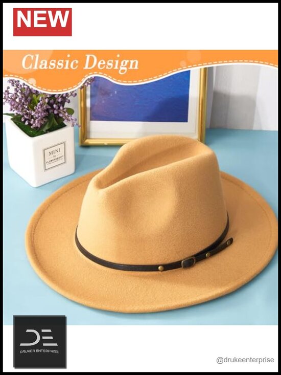 6 Pack Felt Wide Brim Fedora Hats with Belt Buckle Vintage Boho Panama Hat main image 4